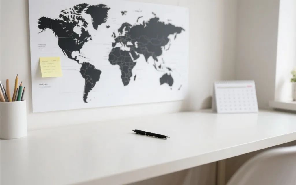 时区换算与观赛计划，桌面上有世界地图与时间表